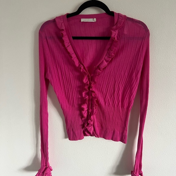 Anne Fontaine Pink Ruffle Cardigan, size 40 - Picture 2 of 5